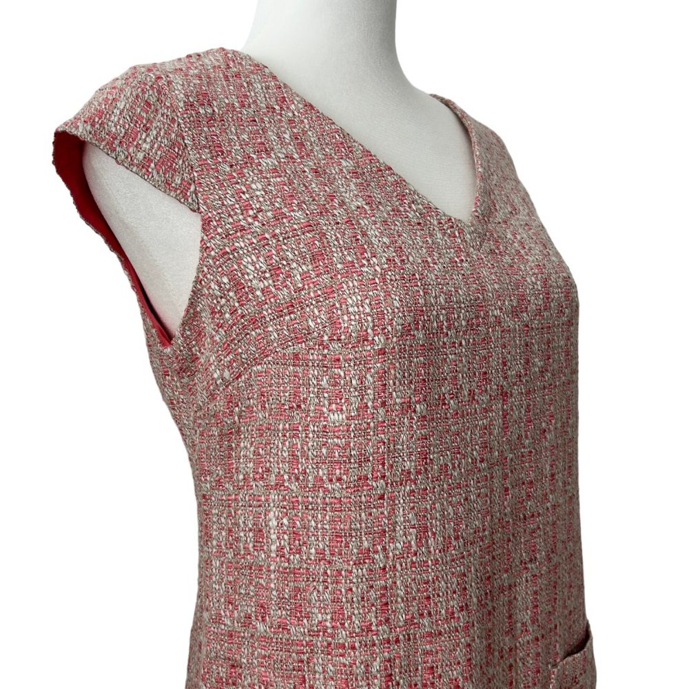 Talbots Petites Pink White Tweed V-Neck Cap Sleeve Sheath Midi Dress (2P) - Picture 8 of 16